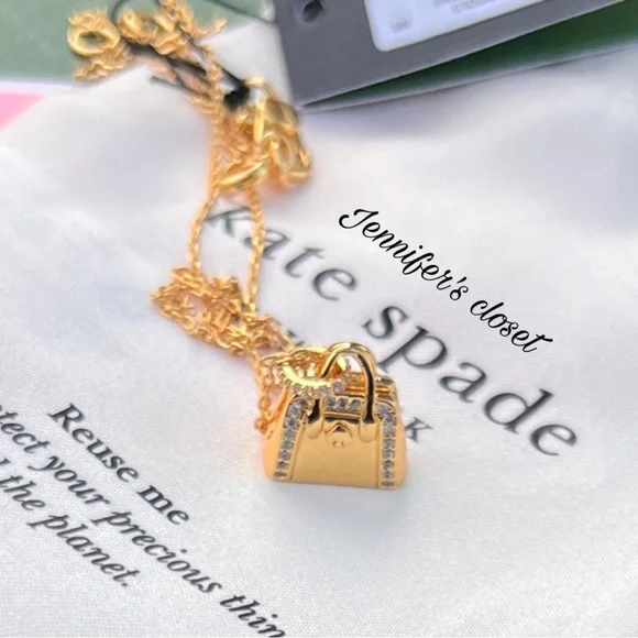 KATE SPADE Hit The Town Knott Crystal Purse Pendant Necklace. NWT - Picture 8 of 8